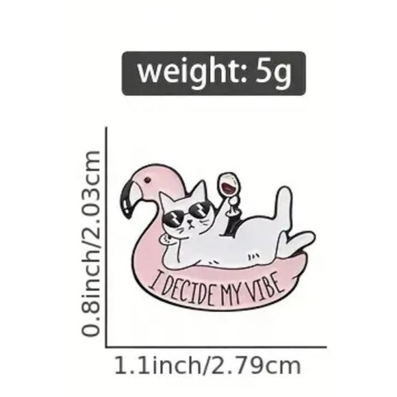 Cute Enamel White Cat Brooch Pin for Bags & Clothing "I Decide My Vibe" Cartoon - Picture 3 of 3